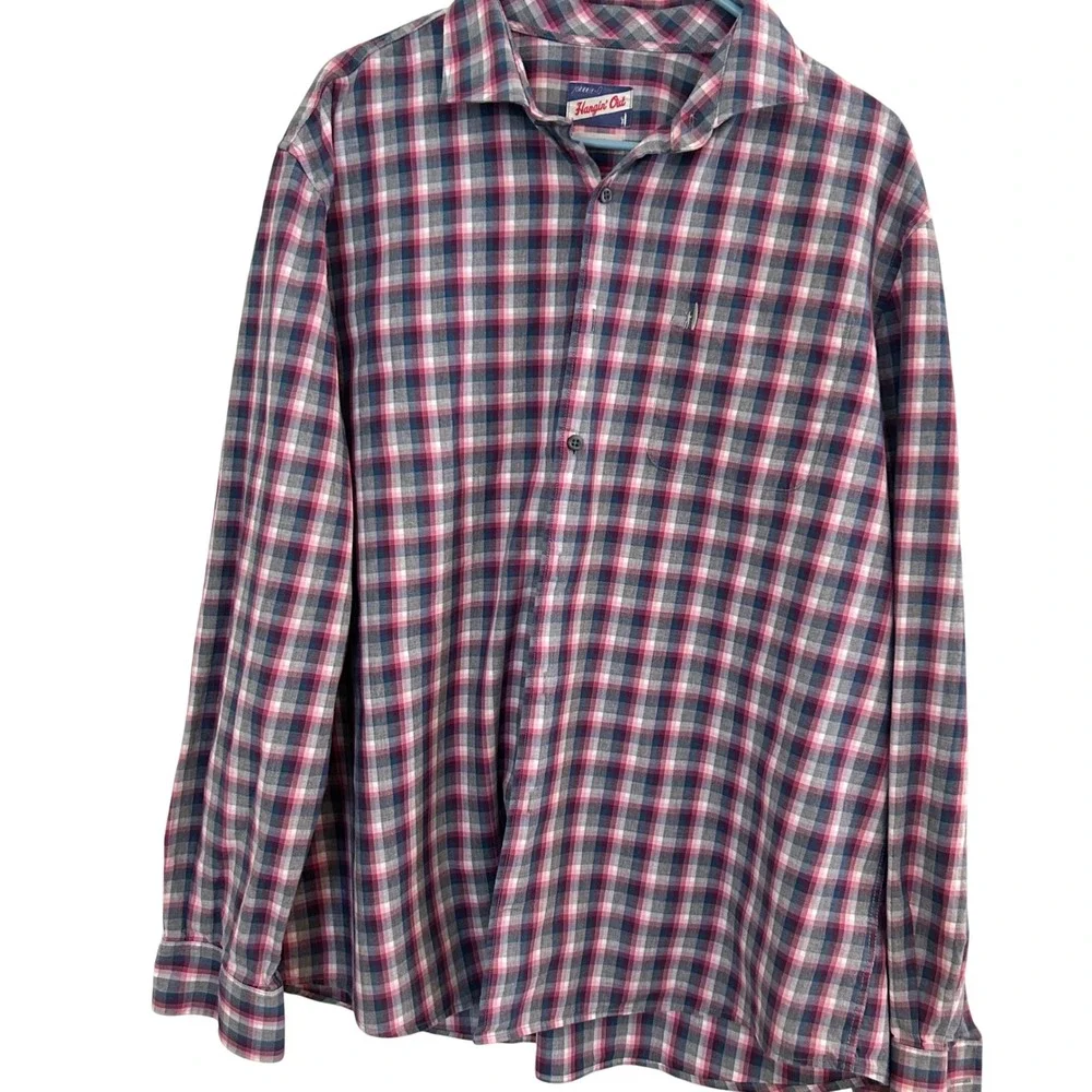 Johnnie-O Hangin Out Button Down Mens XL Dolly Pink Blue Plaid JMWL 5530 Shirt